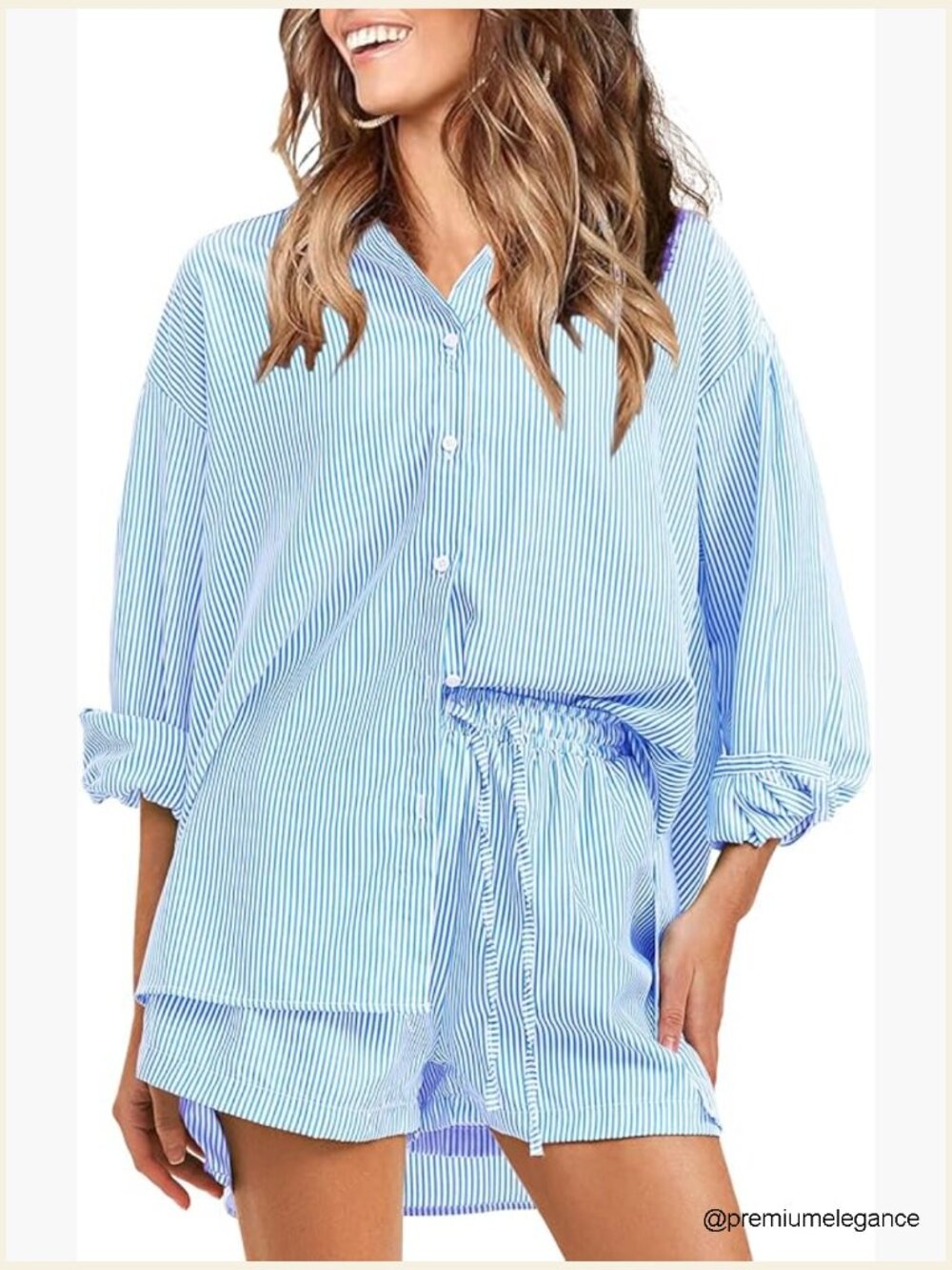 Women's Cotton Summer 2 Piece Sets Long Sleeve Button Down Shirts Matching